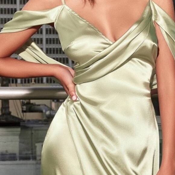 SAGE COLOR SATIN COWL BACK WRAP DRESS GOWN CD109 - Picture 3 of 7